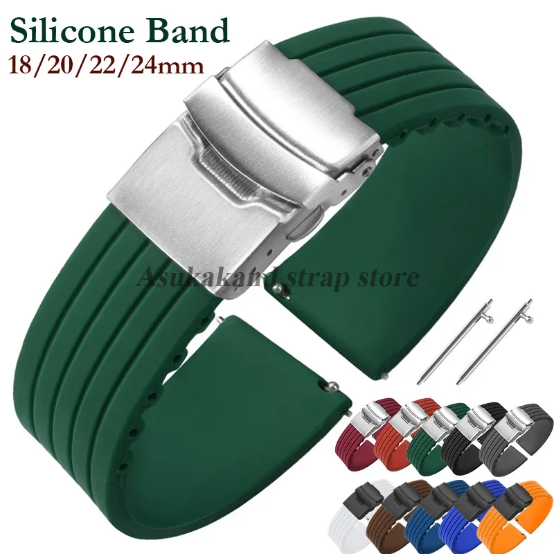 18mm 20mm 22mm 24mm Silicone Watchband for Seiko for Omega for Rolex Rubber Sport Quick Release Waterproof Soft Women Men Straps