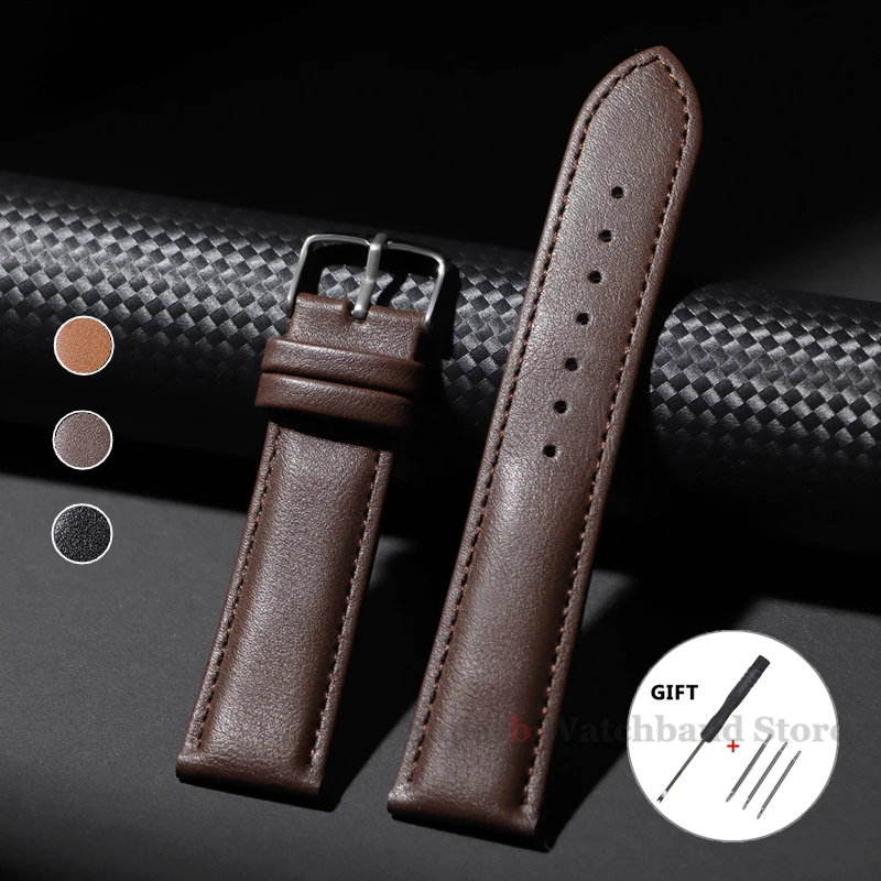 Ремешок для часов из воловьей кожи 18 мм, 20 мм, 22 мм, браслет из телячьей кожи, универсальный сменный браслет, аксессуары для мужчин и женщин