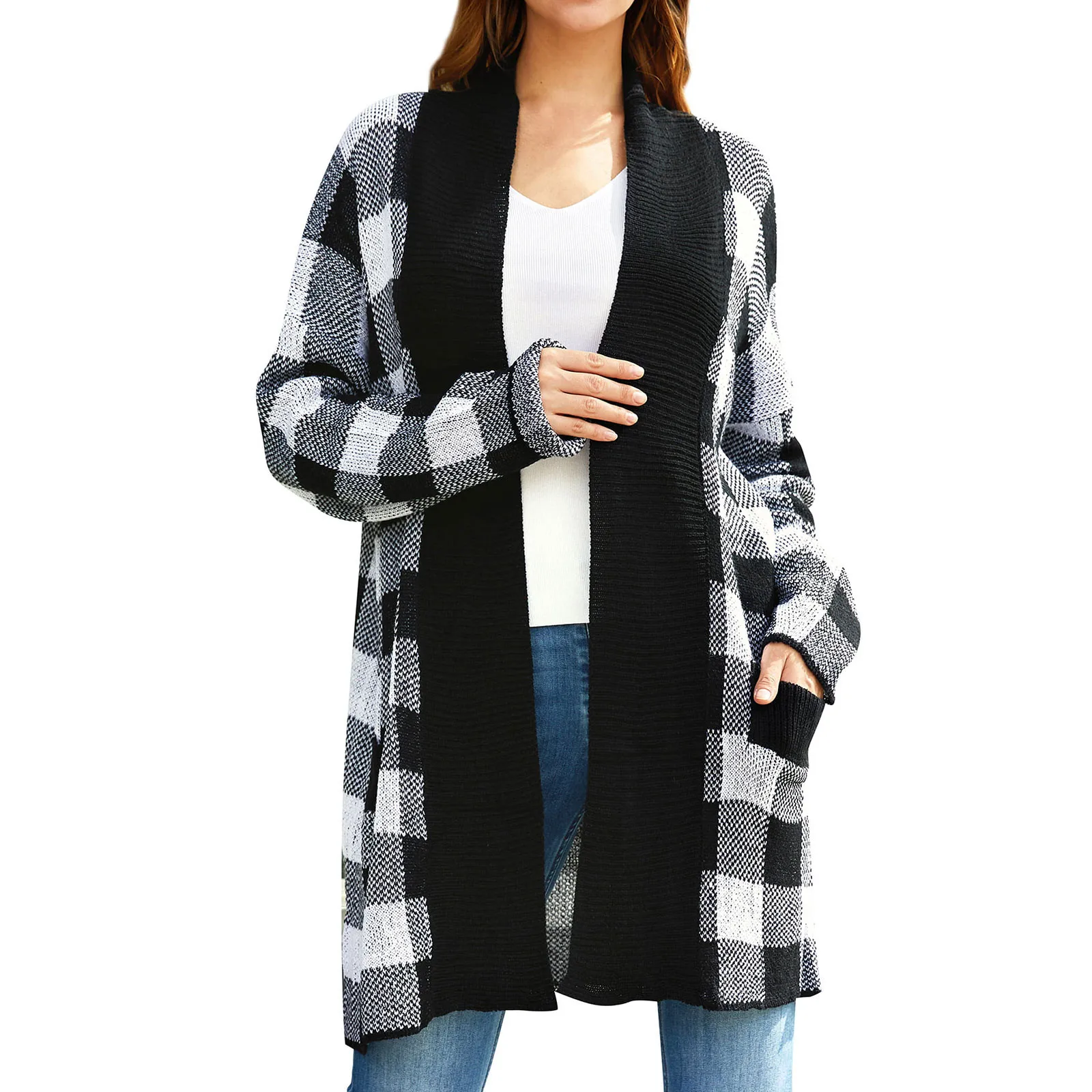 Women Open Front Long Knit Cardigan Sweater With Pockets ropa de mujer ofertas 한국 동대문 고퀄 의류 korean popular clothes Korean dongda