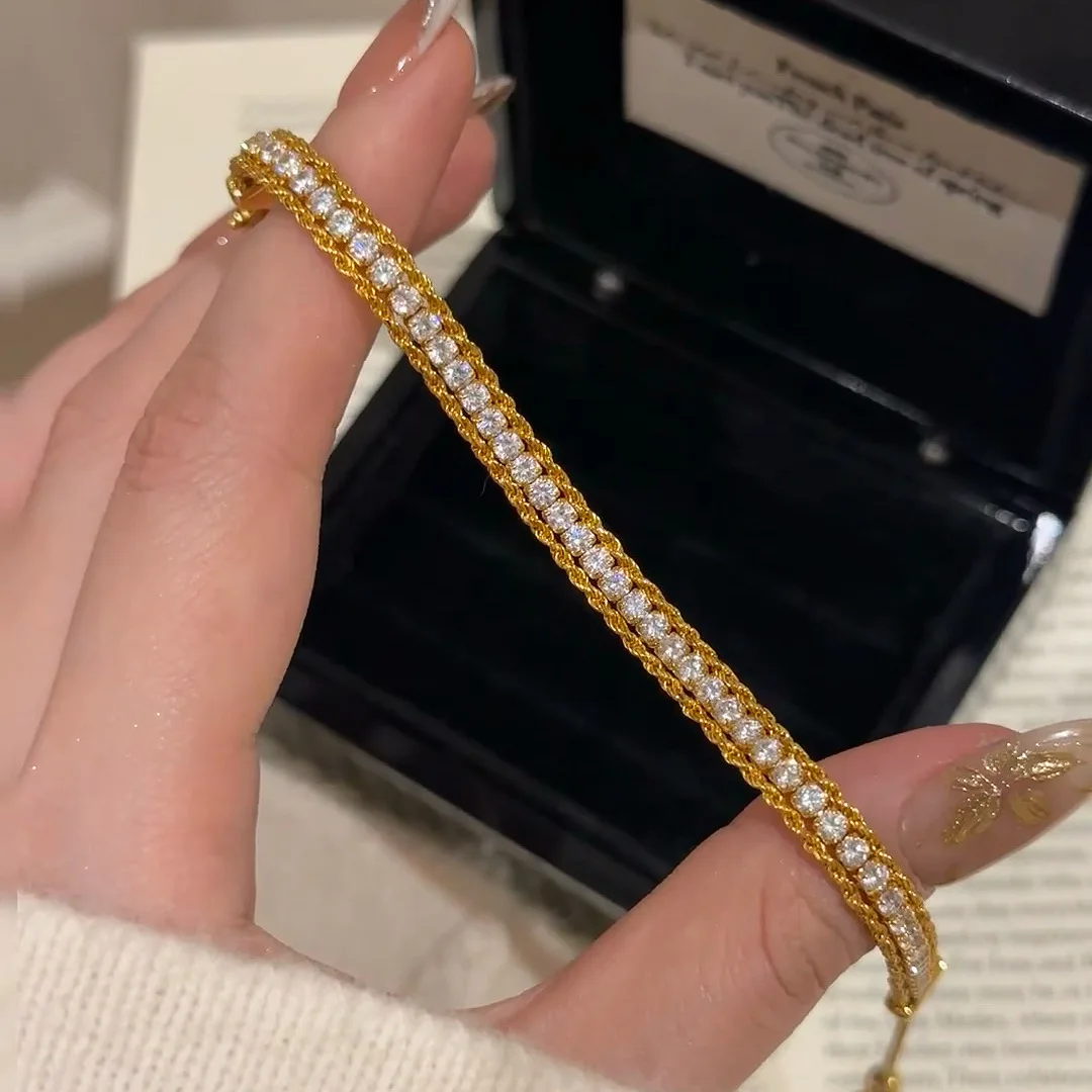 Luxury 9999 24K Solid gold certifid Italian twist lace retro high-end Italian bracelet