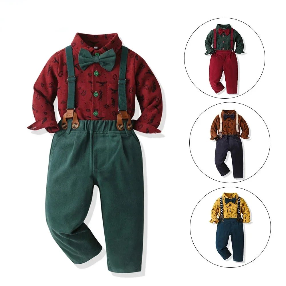 

Kids Boy Gentleman Children's Clothing Set Long Sleeve Shirt+Pants Overalls Teens Formal Suit Christmas Outfits 1 2 3 4 5Y Sets