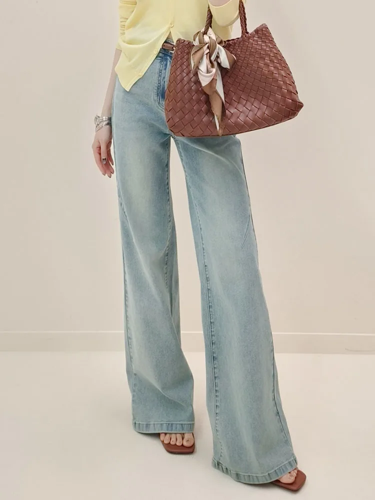 

Джинсы Meiyang из светлого денима с высокой талией, расклешенные, повседневные, из хлопка, светлого цвета, для летнего сезона и на все времена года