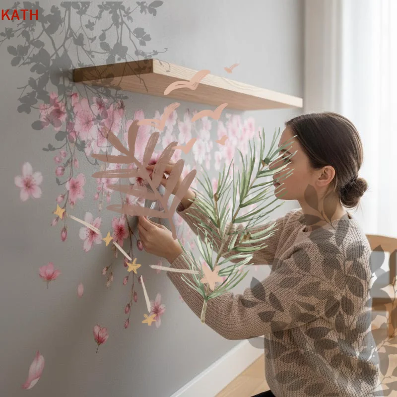 Pink Cherry Blossom Wall Stickers Self Adhesive Waterproof Perfect For Living Room Bedroom Home Decor