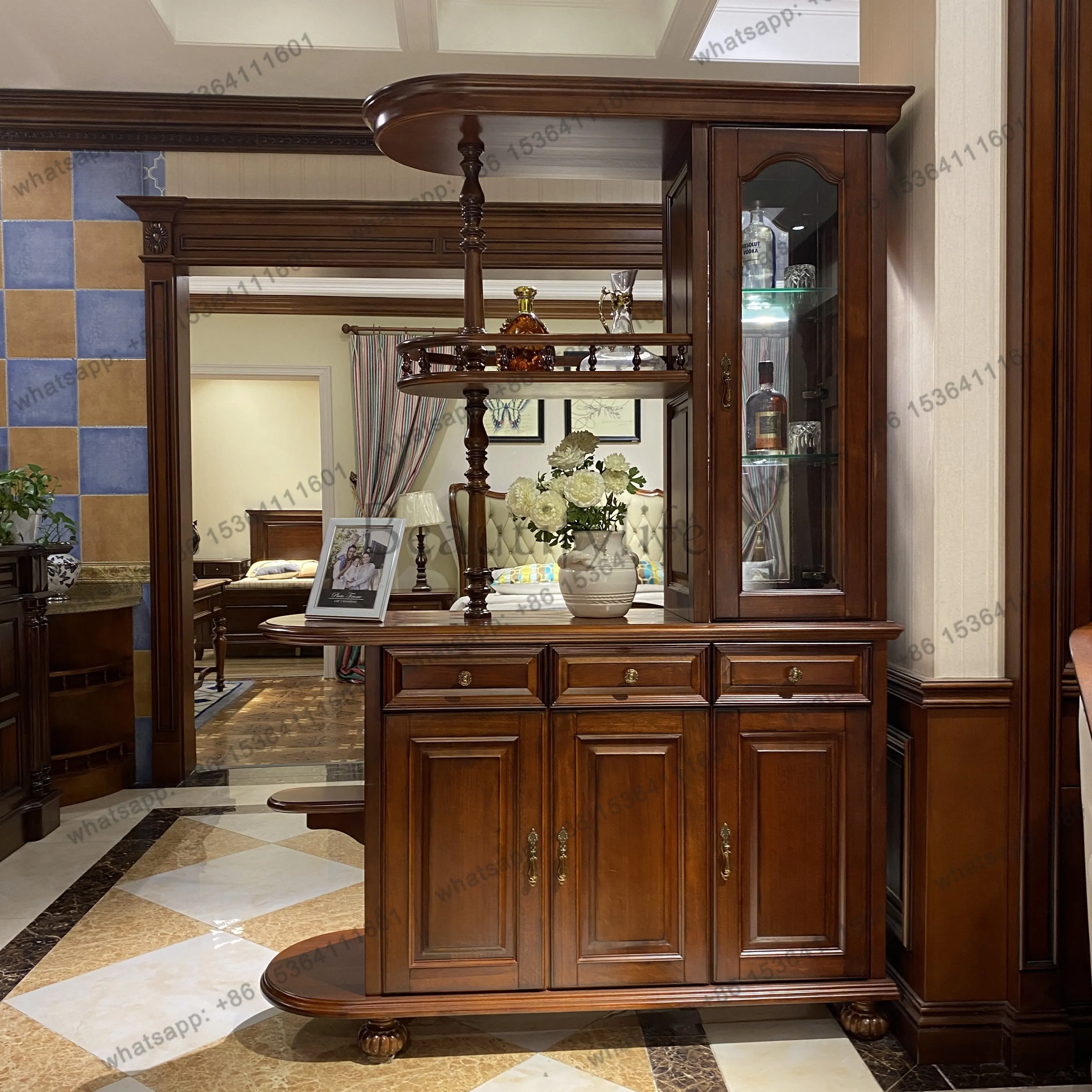 American solid wood room partition decorative cabinet display cabinet length 1410 * width 486 * height 2049mm