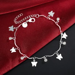 Wholesale Silver Plated Pretty Nice Butterfly Chain Bracelet Fashion Charm Anklet Wedding Cute Women Lady Party Gift