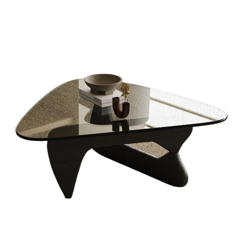 

Modern simplicity, Yong triangle coffee table tempered glass black solid wood special shape