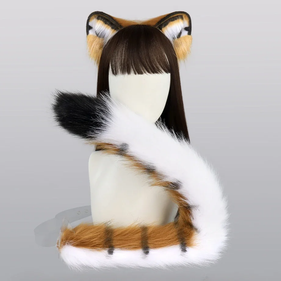 Fluffy Tiger Tigeres Ears and Tail Furry Set Cats Cosplay Plush Kitty Cute Ears Headband Halloween Sexy Costume Props Women