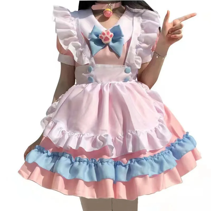 Süßes Mädchen Frauen Anime Dienst mädchen Lolita Kleid Volant Spitze japanische Harajuku lange Ärmel Puppe Kleid Fee Vestidos Cosplay Kostüm