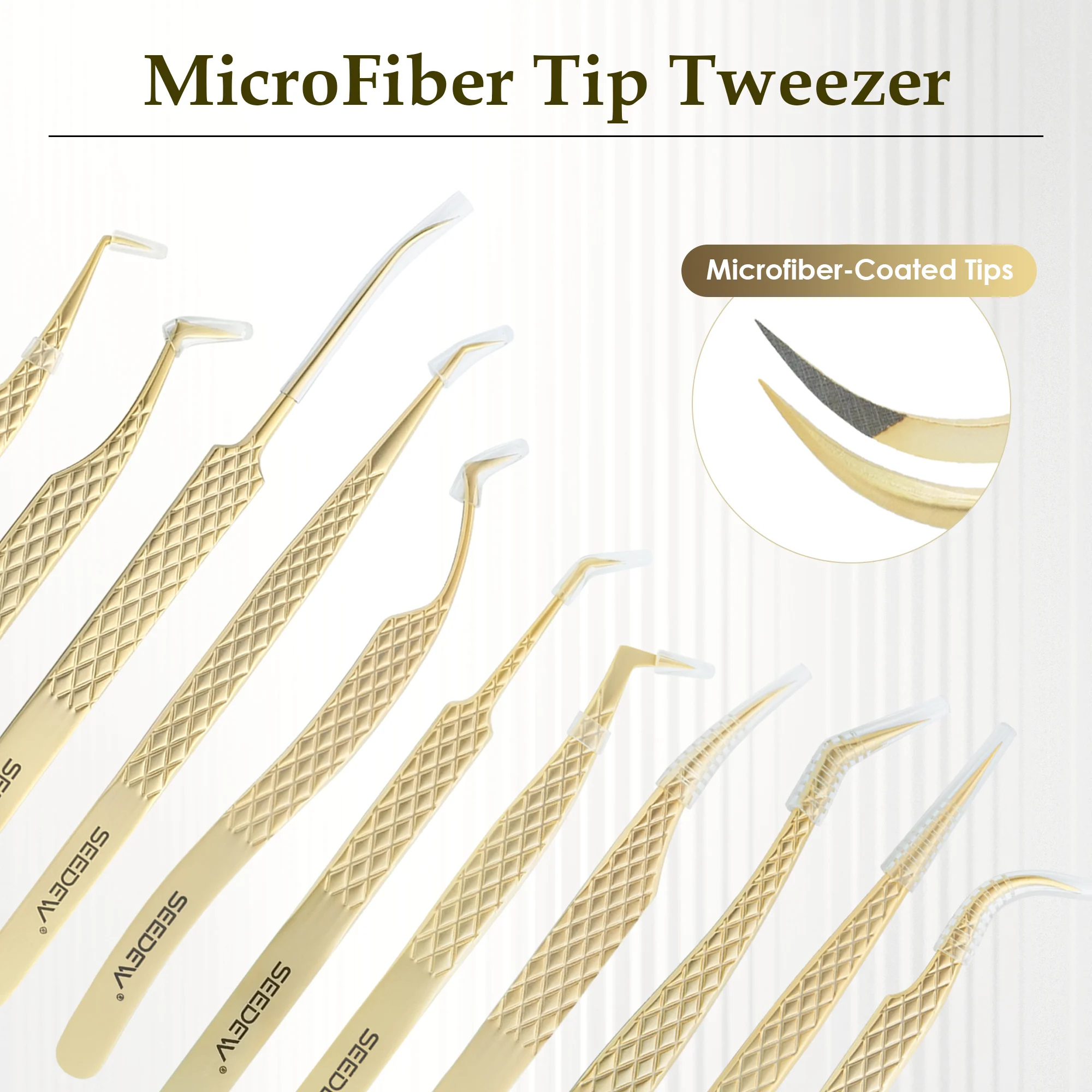 SEEDEW プロフェッショナル ステンレス製 マイクロファイバーチップ 精密ピンセット 滑り止め まつげエクステ用ピンセット メイクアップツール