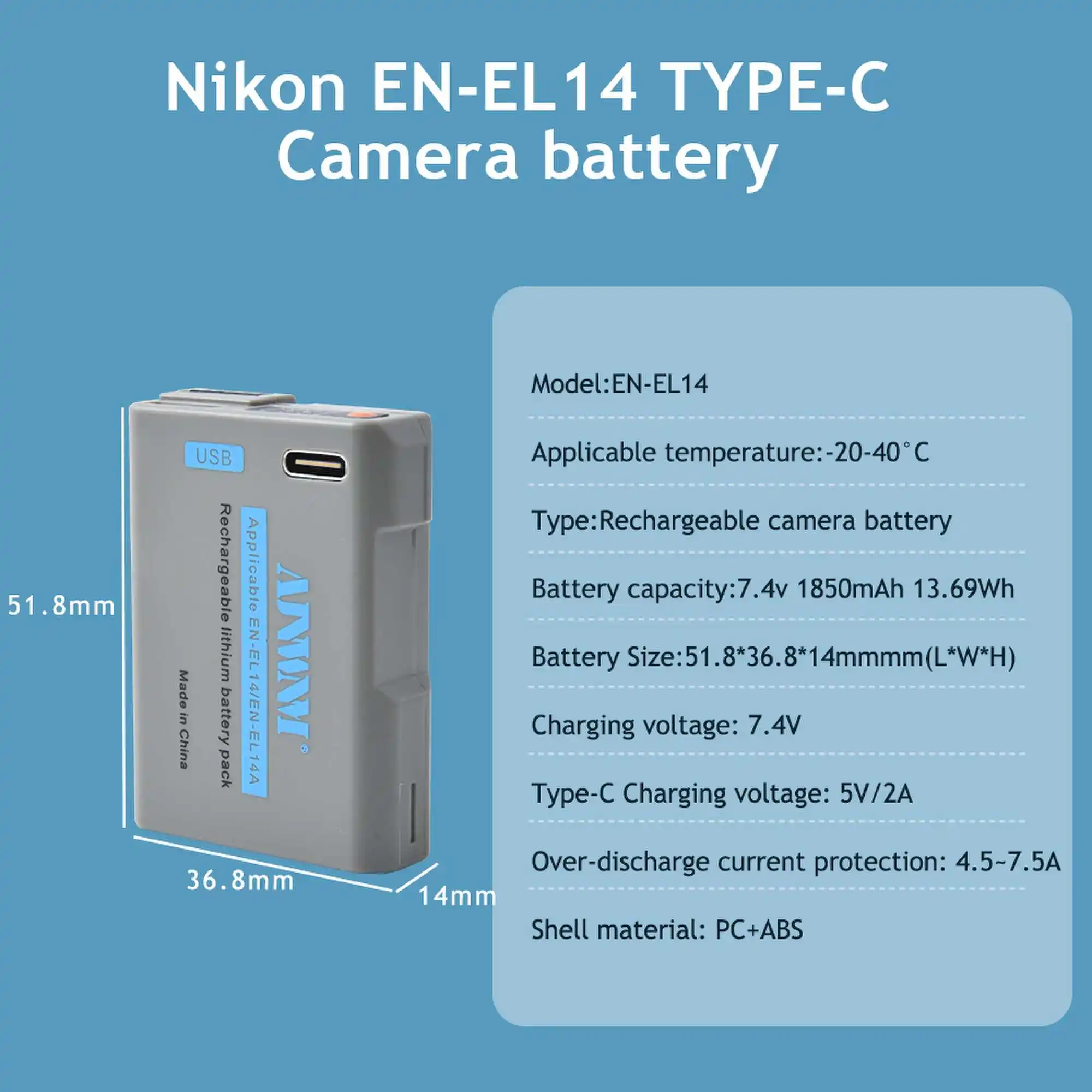 1850mAh EN EL14 EL14a EN-EL14 EN-EL14a بطارية كاميرا بمنفذ USB لنيكون P7000 P7800 D3100 D3400 D3500 D5100 D5300 D5600 P7700