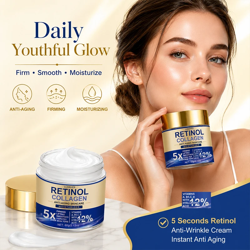 Retinol & Kollagen Gesichtscreme, Feuchtigkeitsspendende Anti-Aging-Creme zur Verbesserung der Hautstruktur, Straffung und Lifting mit Hyaluronsäure – Detail 2