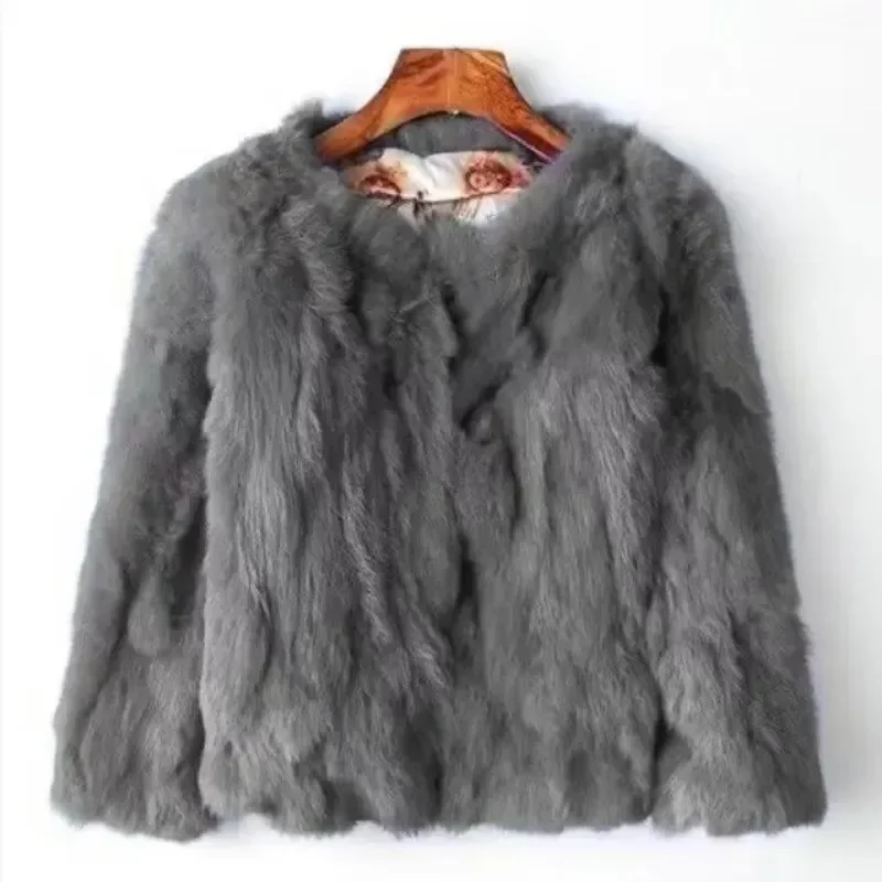 

Explosion Soft Comfort Real Rabbit Fur Coat Female Jacket Short Slim Body with Round Collar New Fashion Autumn and Winter