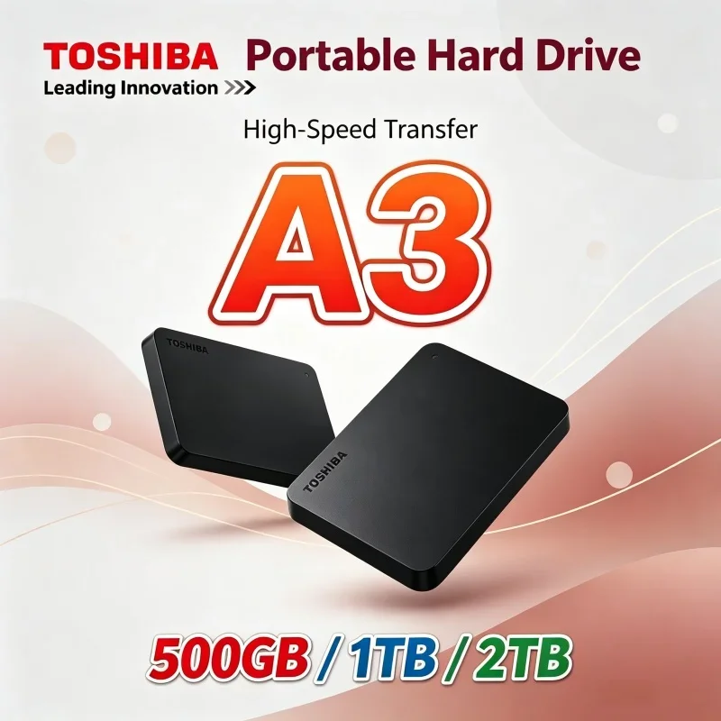 Toshiba A3 Canvio Basics Black External Hard Drive USB3.0 500GB-4TB Portable Storage for Game Console Office 8K Video File