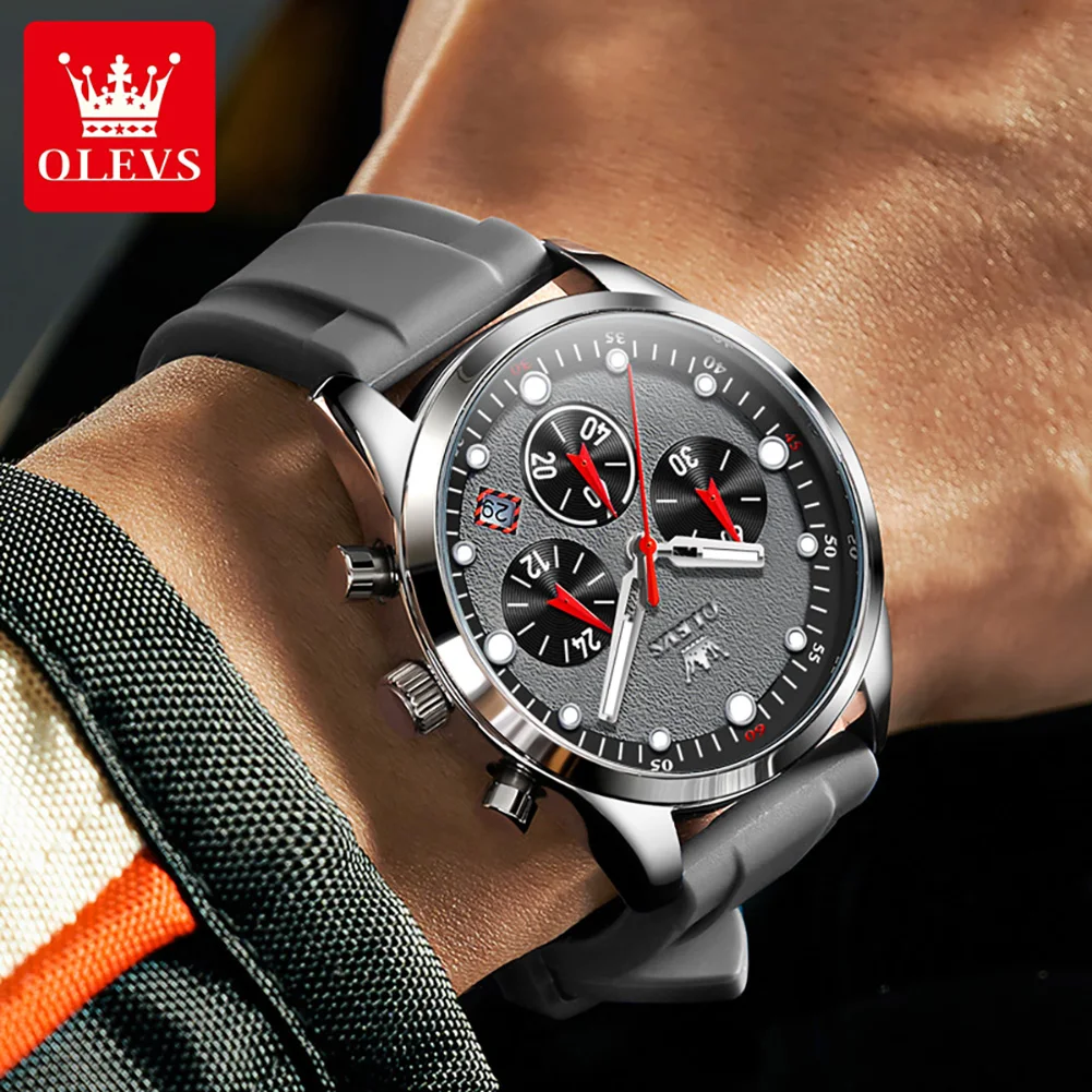 OLEVS Luxury Watch for Men Silicone Strap Waterproof Luminous Chronograph Classic Man Watch Top Original Quartz Men\'s Watch 2024