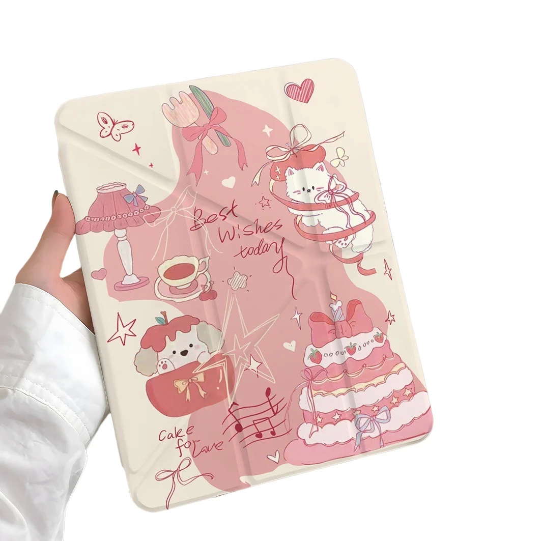 Cake & Kitten Pen Slot Tablet Case For Mini7 6 iPad Pro2024 2022 2021 2020 2019 2018 2017 11 10 9 8 7 6 5 Air7 6 5 4 3 2 1 Cover