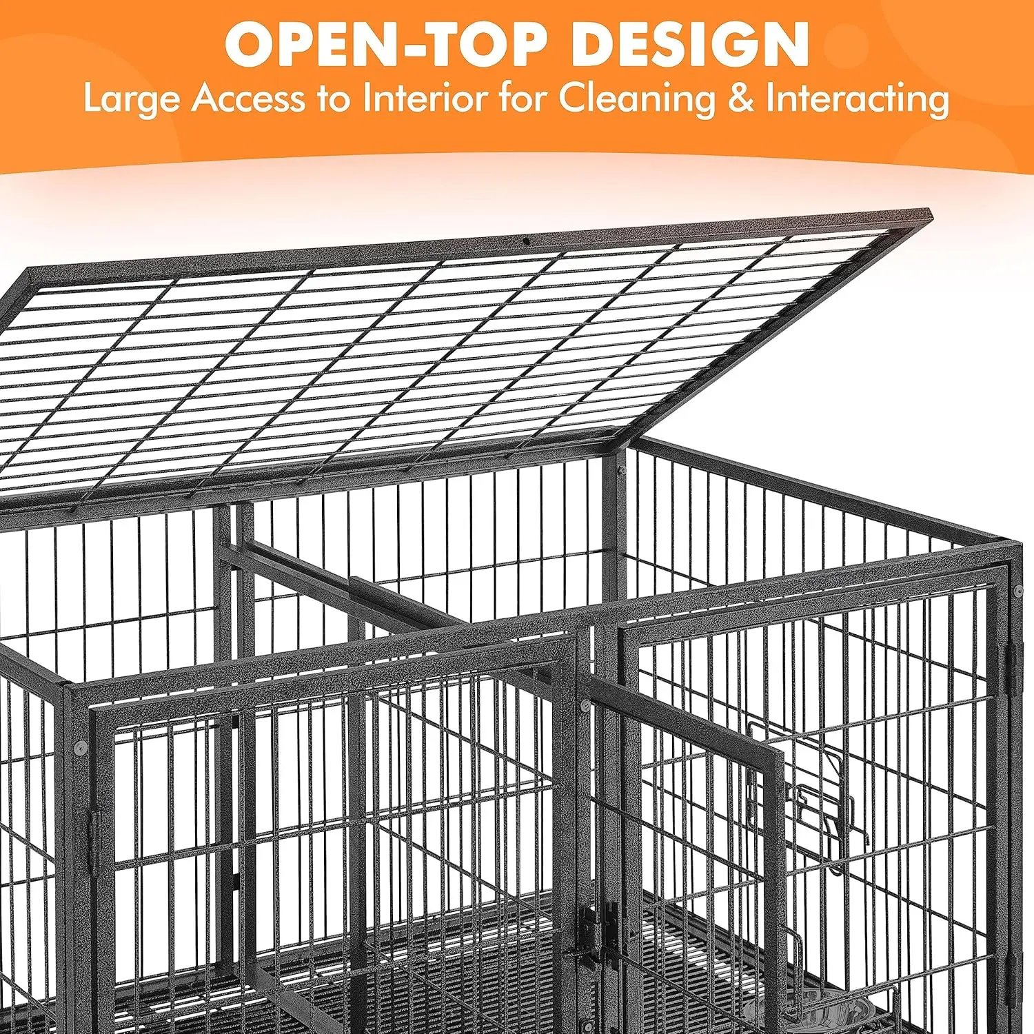 Stackable Dog Crate with Divider 43'' Rolling Heavy Duty Dog Cage.Removable Trays for Small/Medium Dog, Double Story