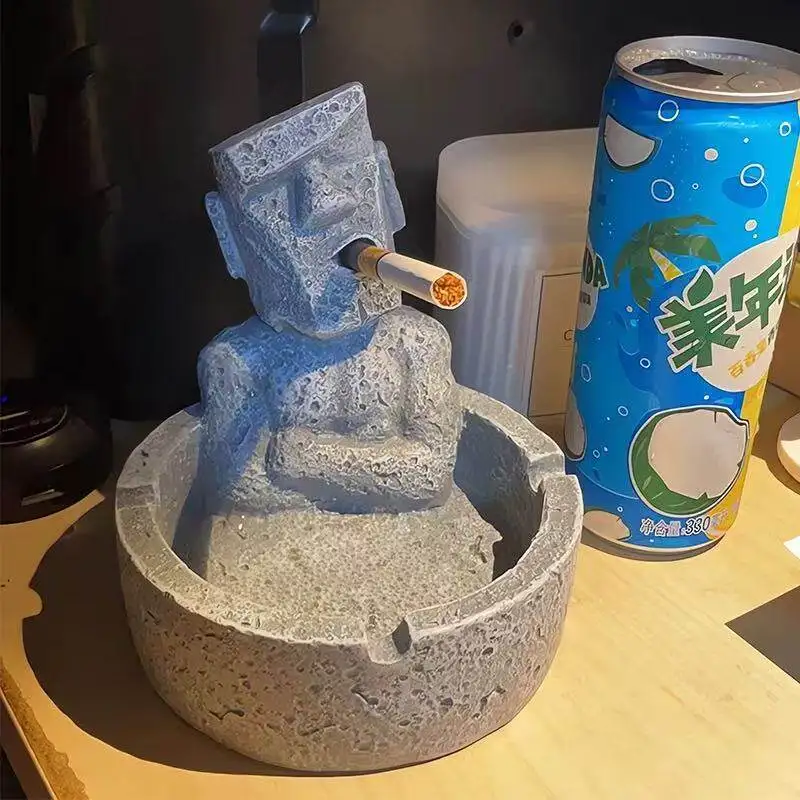 Creative Moai statue ashtray with unique shape, funny luxury decorative ornament for home living room and office desktop display