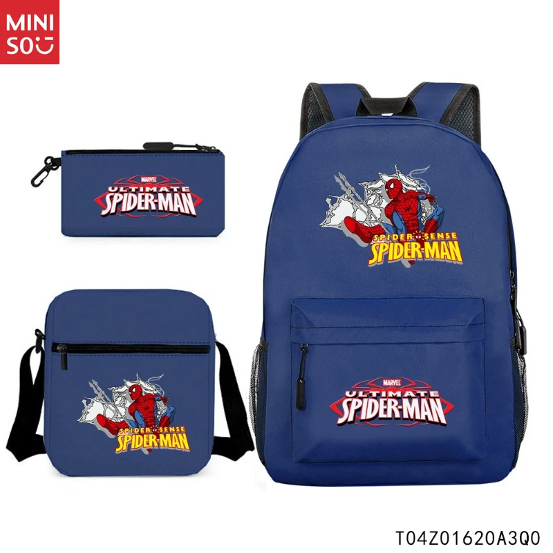 مجموعة حقيبة الظهر Miniso Spider-Man لنقل الحرارة |   حقيبة مدرسية خفيفة الوزن للجنسين مكونة من 3 قطع