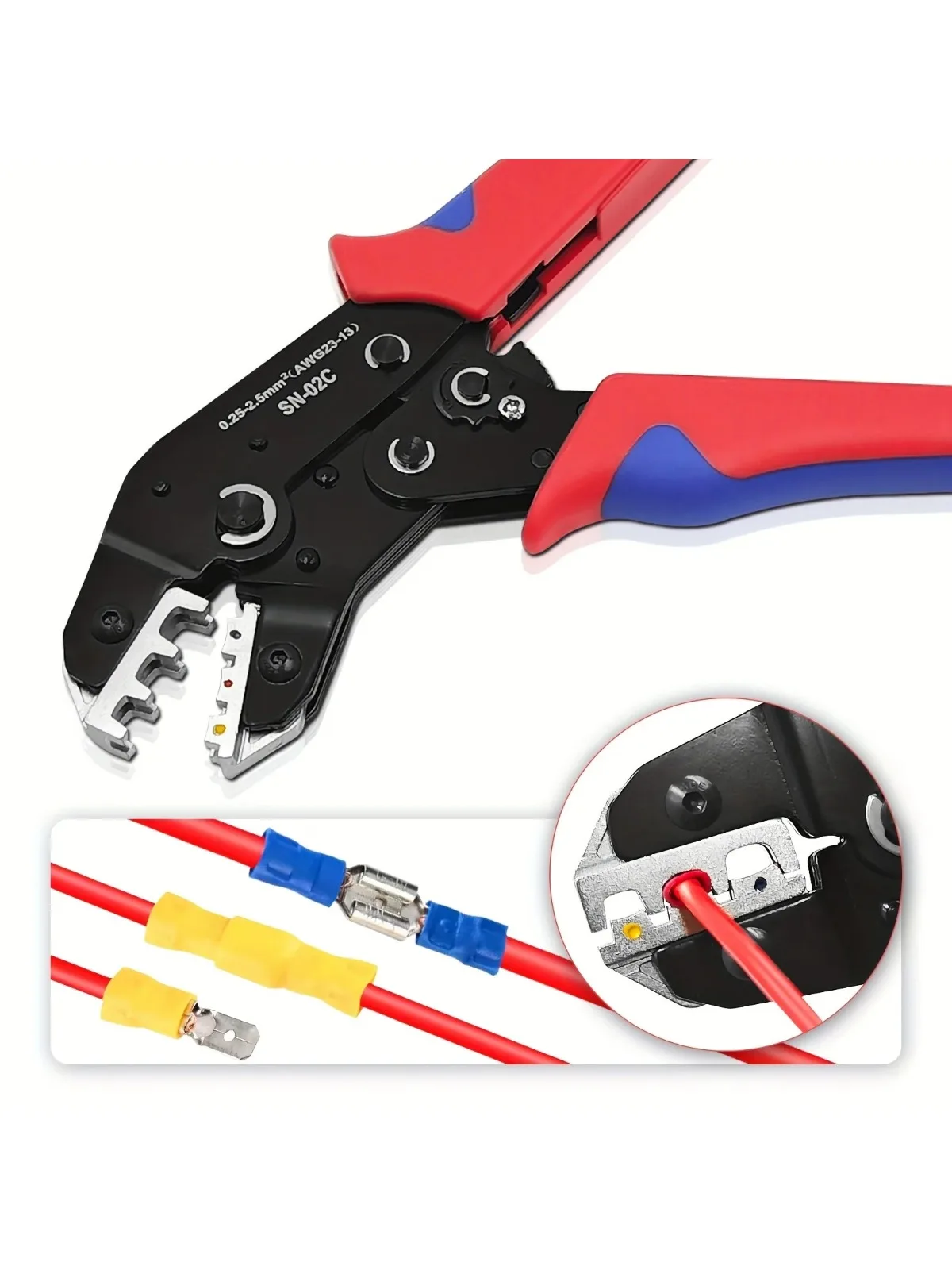 SN02C Verschiedene Spatenklemmen, isolierter Kabelverbinder, elektrischer Draht, Crimp-Stoßring, Gabel-Set, Ringösen, gerolltes Crimpwerkzeug – Detail 1