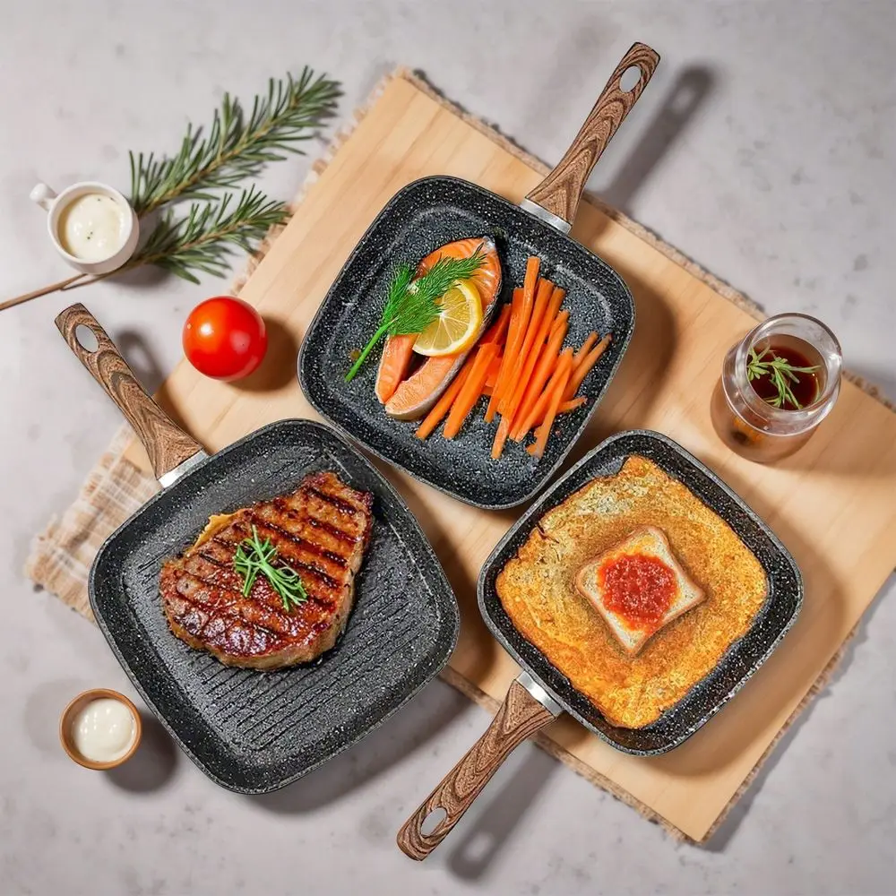 

Nonstick Frying Pan Skillet Set, 3 Piece Square Grill Pans With Stay Cool Handle Free, Compatible With All Stovetops 9.5 10 11