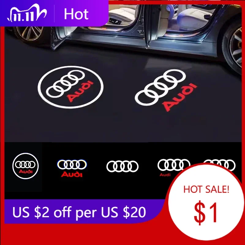 2025 الساخن سيارة LED الباب شعار ضوء ترحيب مصباح لأودي A5 A6L C5 A4L B5 B6 B7 B8 A1 A7 A8 Q7 Q5 Q3 A3 R8 الليزر مصباح إسقاط 1