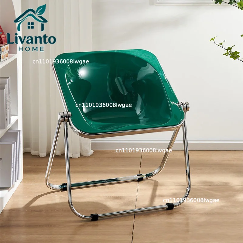 

Nordic Vintage Metal Folding Chair Simple Korean Design Transparent Portable Chair Living Room Restaurant Dining Chair Home