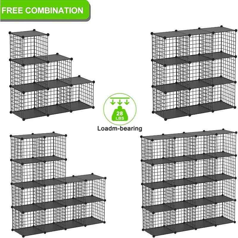 Wire Cube Storage Organizer, 25-Cube Metal Storage Shelves Bookshelf, Stackable Modular Closet Organizer