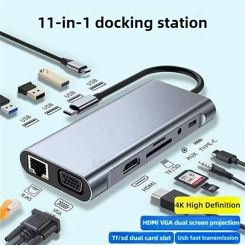 

11-in-1 Docking Stations Type C HUB to HDMI Adapter 4K USB 3.0 Splitter Laptop Adapter With PD SD TF RJ45 For Mac For Xiaomi