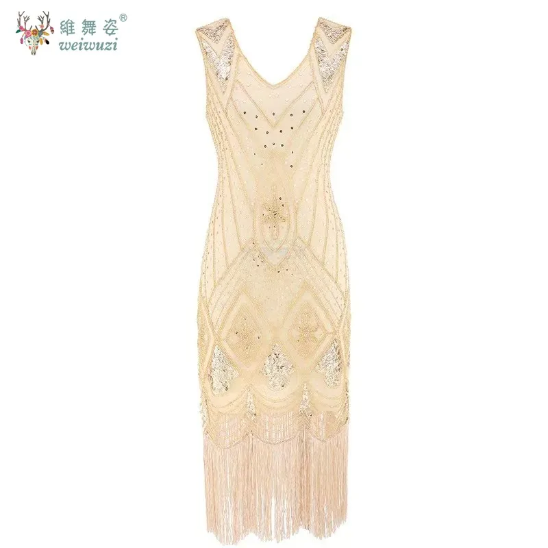 빈티지 스팽글 스터드 수제 진주 술 v 넥 이브닝 가운 대형 파티 무대 공연 스커트 댄스 파티에 적합