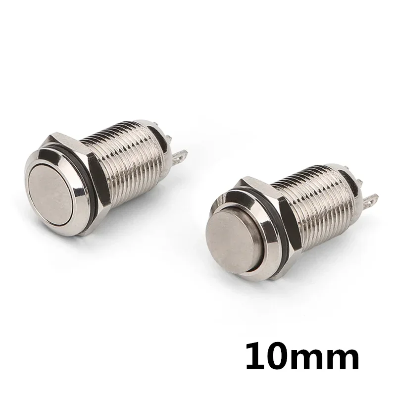 1PCS 10mm Metal Button Switch Power Push Button Flat/High Head Type 2A/36VDC Self-Locking/Reset 3pin soldering IP65