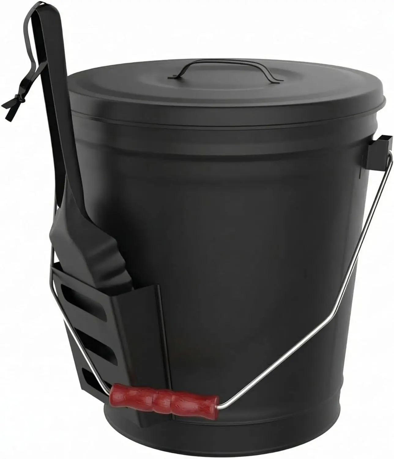 

4.75-Gallon Metal Ash Bucket with Lid and Shovel for Fireplace or Firepit - Heat Resistant Black