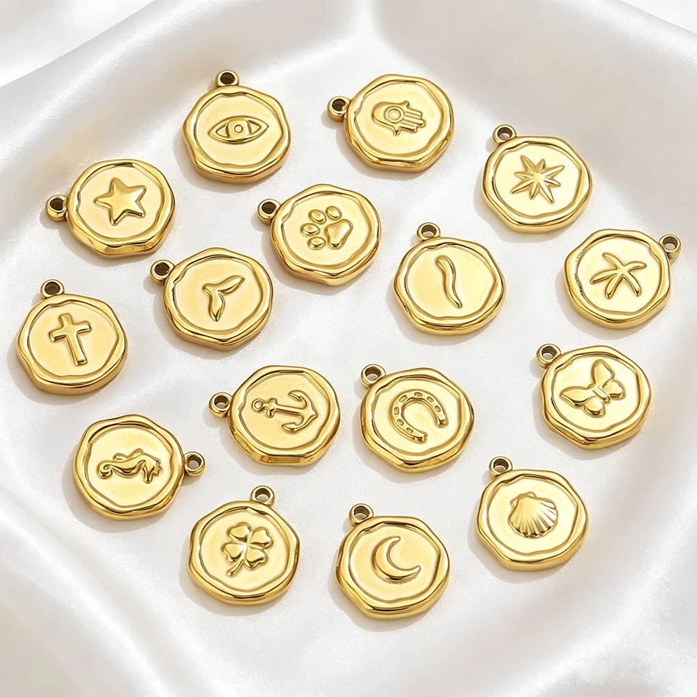 5 Stück Tier-Anhänger aus 18K Edelstahl mit Bösem Auge/Stern/Sonne/Herz-Motiven für DIY Halsketten und Ohrringe, Damen-Schmuckzubehör im Großhandel