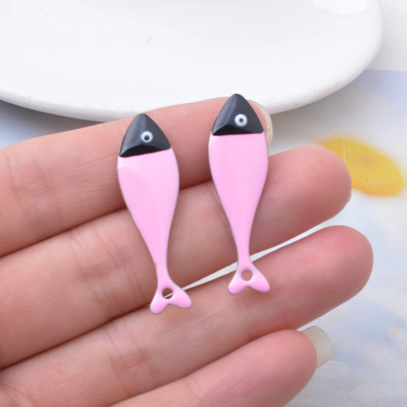 6pcs Copper Both-sided  Enamel Fish Charms oil dripping Ear Necklace Pendant DIY Jewelry Accessories