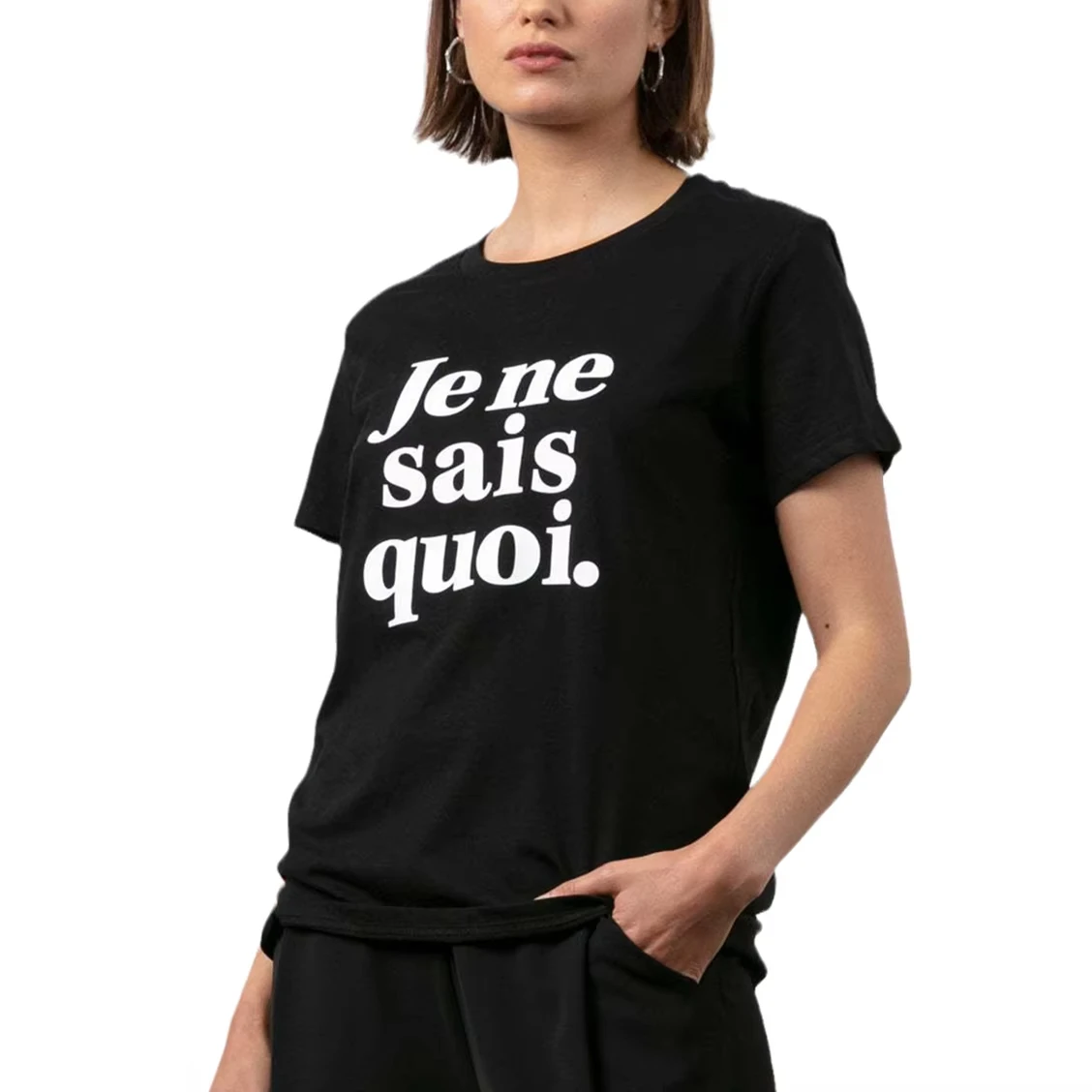 French Style Je Ne Sais Quoi Letter Print Cotton Female T-Shirt with Crew Neck Summer Boutique Tops Shirt