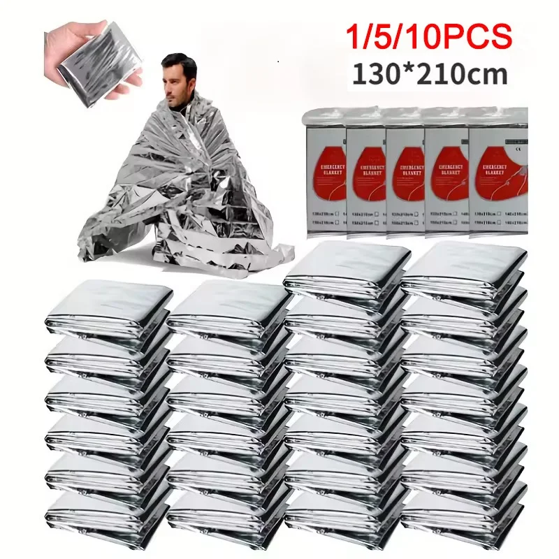 Mantas térmicas Mylar de emergencia, impermeables, retiene el calor corporal, Ideal para botiquines de primeros auxilios y desastres naturales, 130x210cm, 1/5/10 Uds.