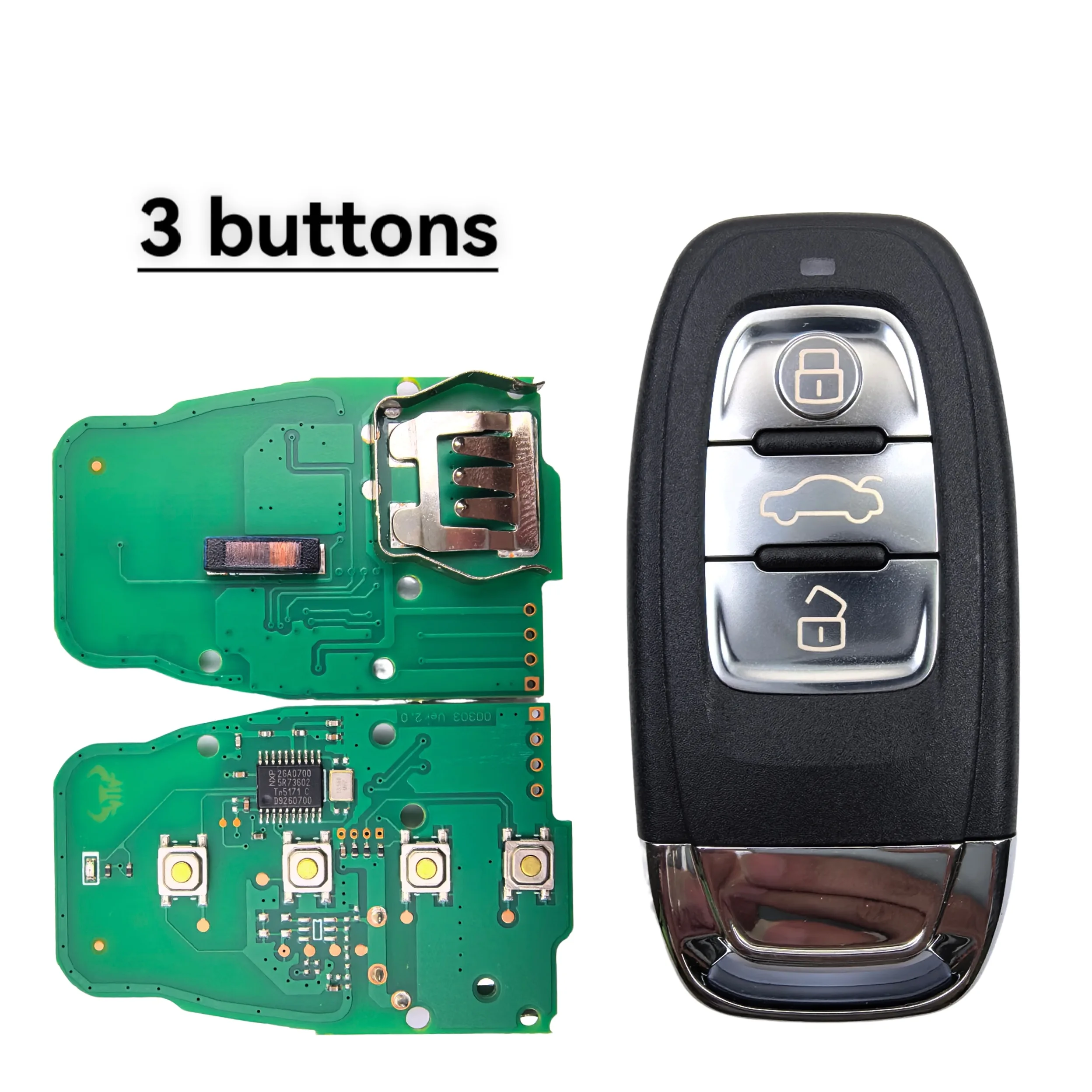 315/433/868MHz FCC ID: IYZFBSB802 P/N:8K0837754C/754D/754F Für Audi A3 A4 A5 A6 A8 Q5 Q7 2009-2015 Smart Fernbedienung Autoschlüssel – Detail 6