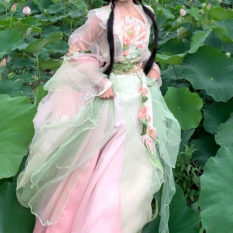 

Сказочный набор Hanfu, летнее китайское старинное красивое платье hanfu для девушек