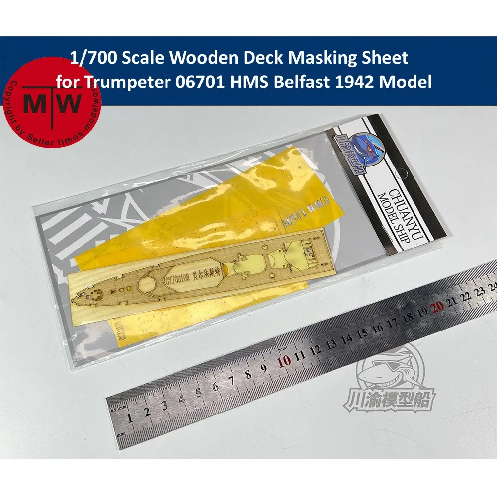 

1/700 Scale Wooden Deck Masking Sheet for Trumpeter 06701 HMS Belfast 1942 Model CY700108