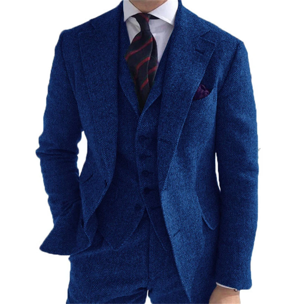 New Wool Tweed Winter Men Suit's For Wedding Formal Groom Tuxedo Herringbone Male Fashion 3 Piece Suit (Jacket + Vest + Pants) - Image 6