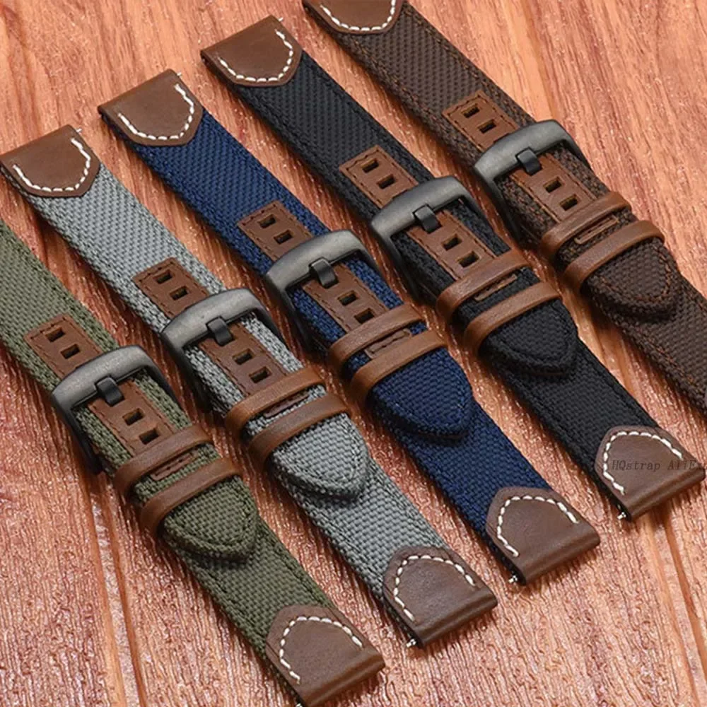 New Nylon Leather Watch Band 20mm 22mm for Huawei Watch GT4 GT3 Pro Bracelet for Samsung Galaxy Watch 6 5 4 3 Strap Accessories