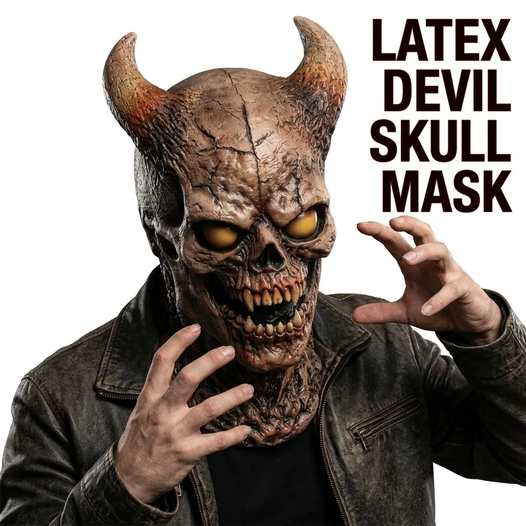 Gruselige Halloween-Dämonenmaske mit Hörnern, Latex-Bösewicht-Gesichtsmaske, Cosplay-Kostüm-Requisite, Gruseliges Monster-Horror-Kopfteil