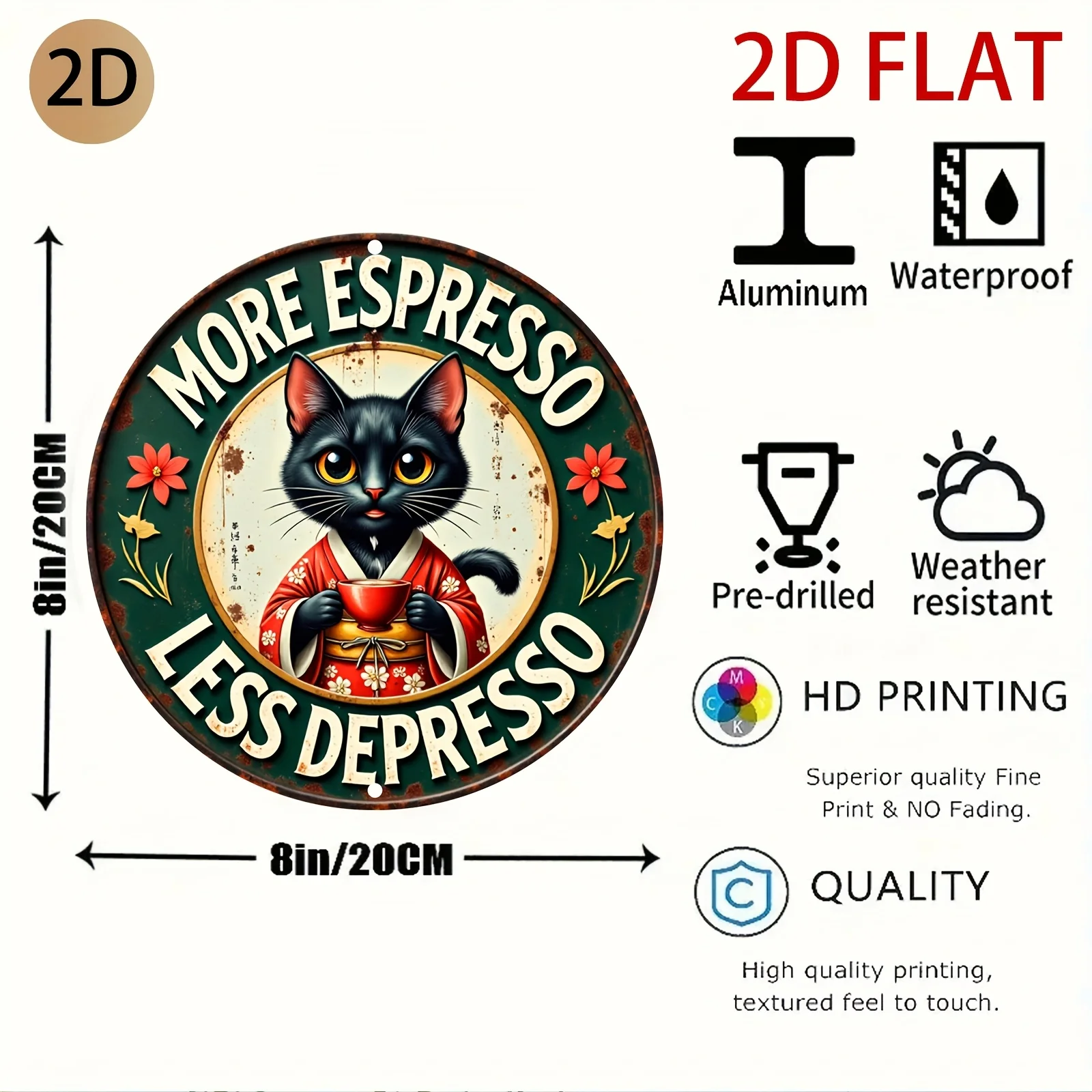 Retro Japanese-Inspired Cat Metal Wall Art Sign - 