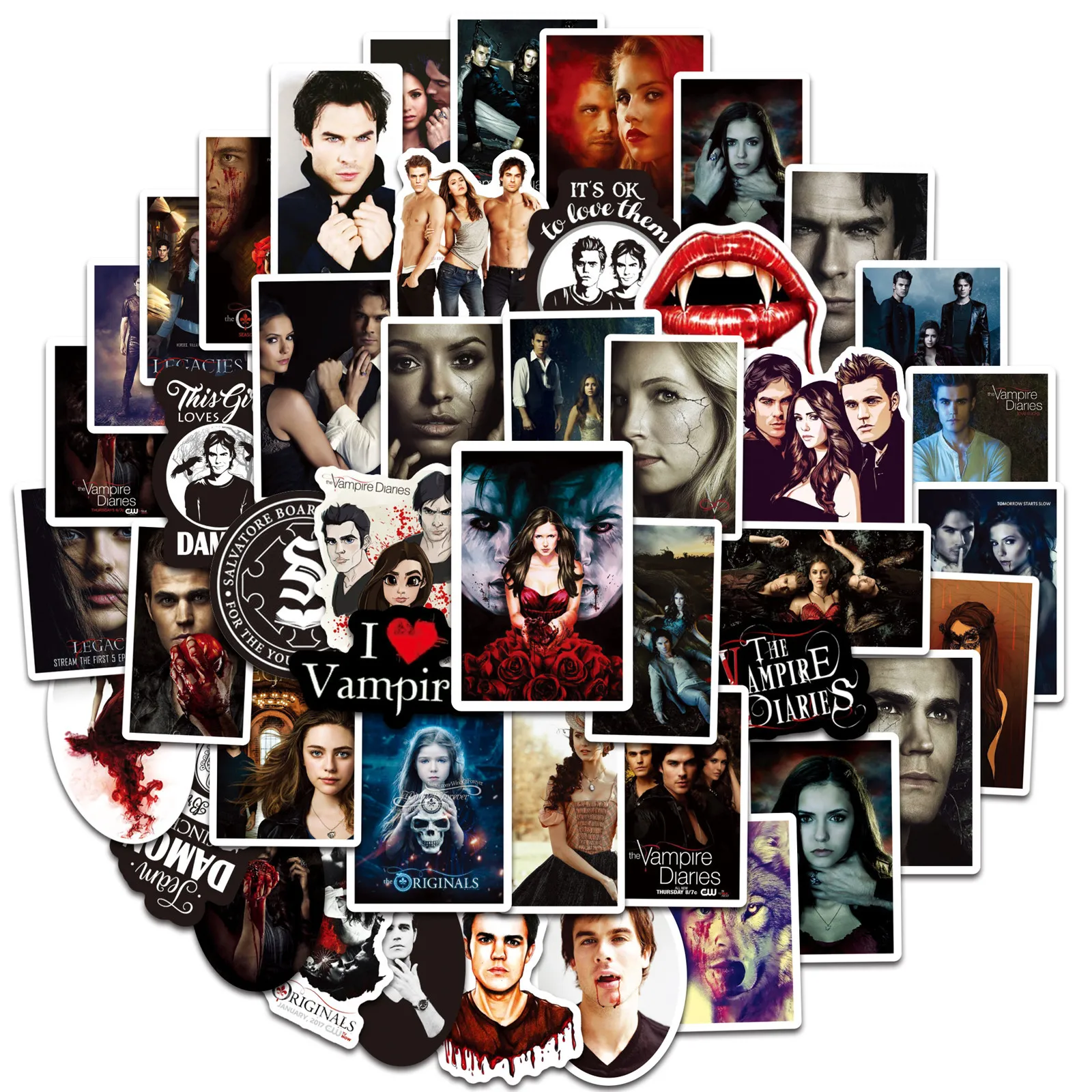 50 Uds. Serie de TV americana The Vampire Diaries pegatina de grafiti para coche camión teléfono Ipad taza de agua pegatinas decorativas impermeables