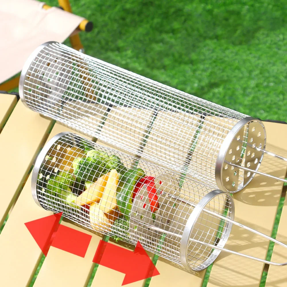 

Stainless Steel Grill Basket Portable Barbecue Cage Rolling Grilling Tool for Outdoor BBQ Accessories