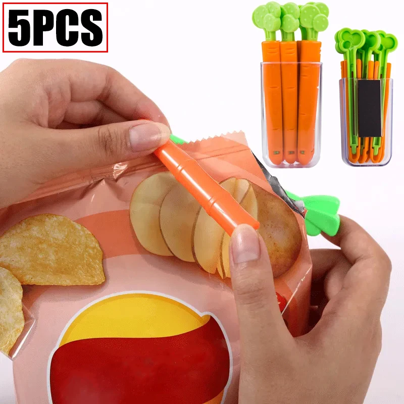 5PCS Kitchen Storage Food Snack Sealer Magnetic Vacuum Fresh Sealing Clamp Plastic Bread Bag Sealing Clips Kitchen Gadgets