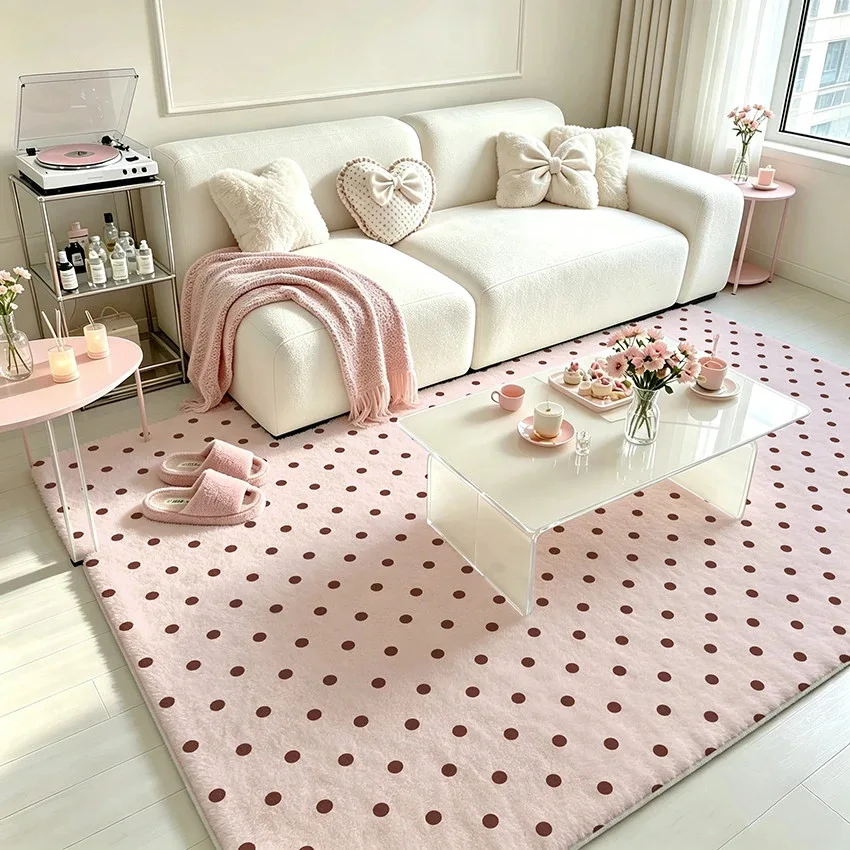 Korean Style Simple Polka Dot Style Living Room Mat Non-slip Washable Bedroom Home Decor Carpet Soft Fluffy Study Large Area Rug