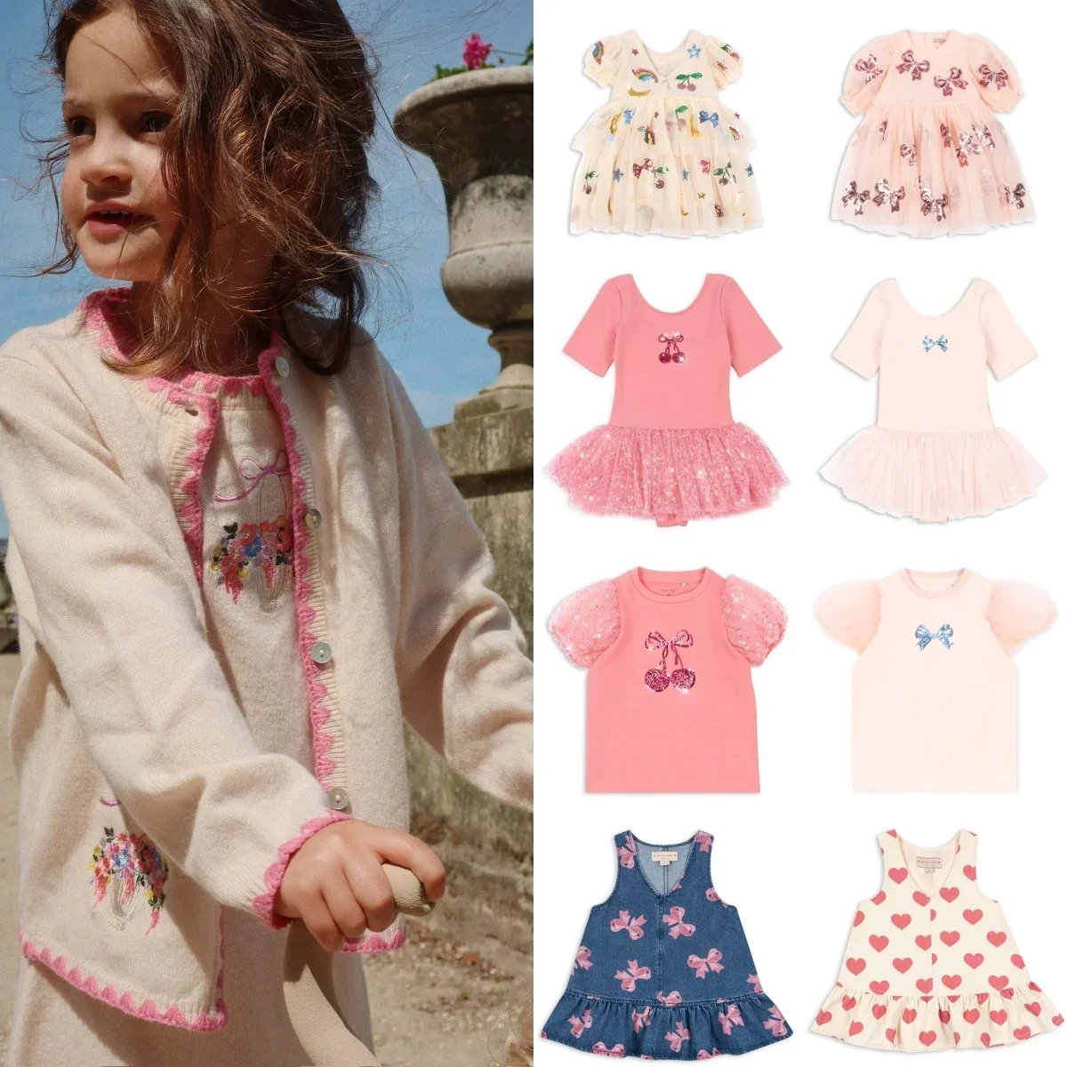

Kids Dress 2025 KS New Summer Girls Cute Print Brand Design Short Sleeve Princess Dresses