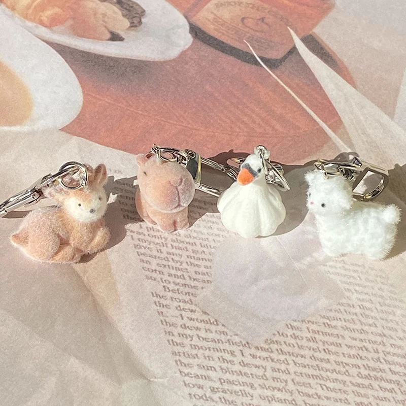 Fluffy Alpaca Elk Capybara Animal Keychains Resin Cartoon Lovely Funny Garlic Goose 3D Doll Pendant Bag Box Car Key Ring Jewelry image 3