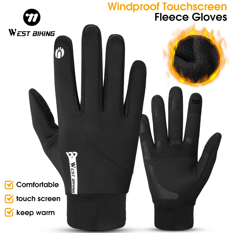 

WEST BIKING Bicycle Gloves Winter Windproof Touch Screen Bike Gloves Cold-resistant Cycling Fishing Skiing Full-Finger Gloves