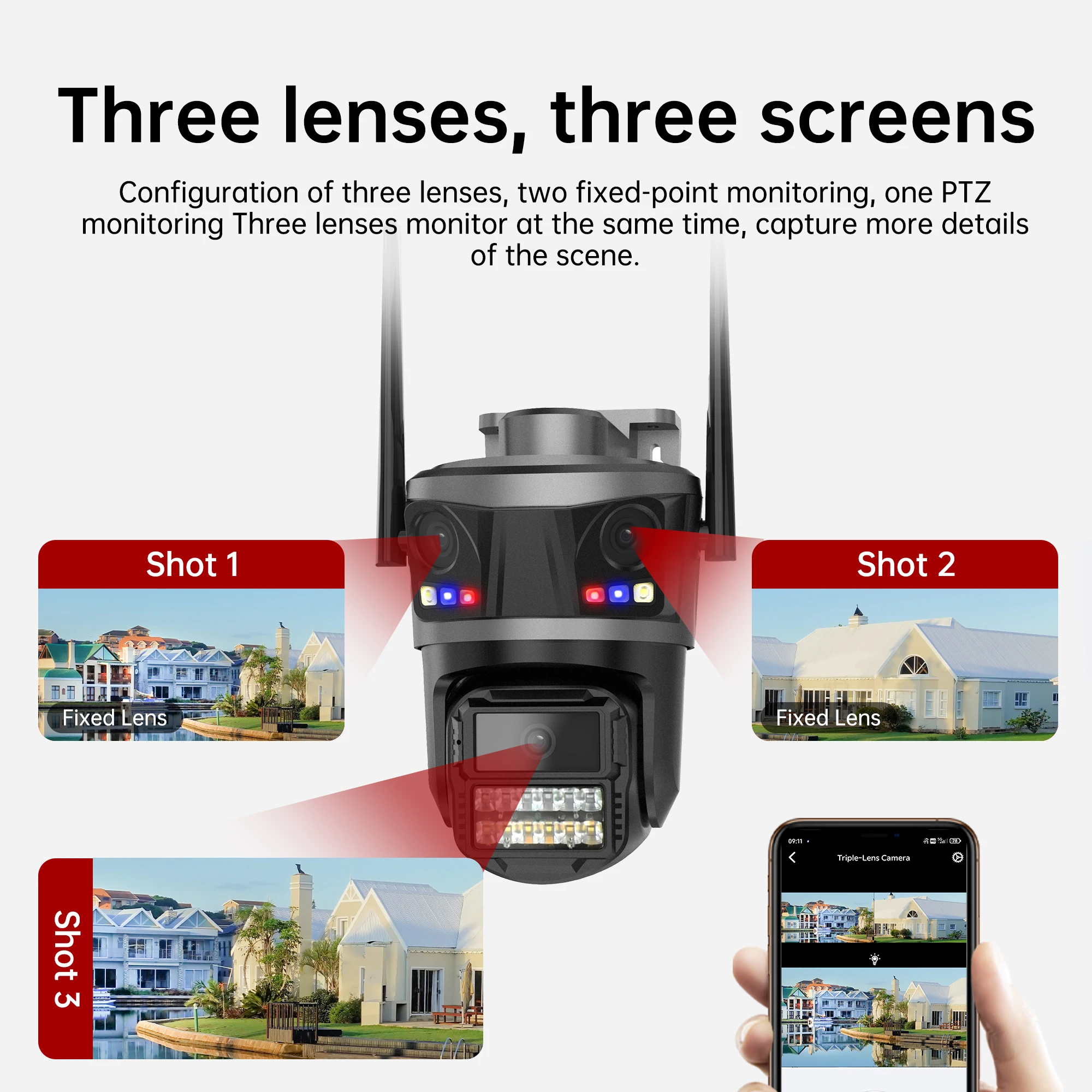 Telecamera IP WIFI 6K HD a tre obiettivi per esterni Telecamera PTZ a tre schermi Ai Rilevamento umano IP66 Video sorveglianza CCTV impermeabile iCsee